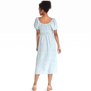 Who What Wear Milkmaid Dress Women XXL Blue Floral Boho Romantic Coastal Prairie thumbnail 3