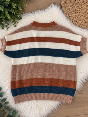 Women’s Striped Knit Short Sleeve Sweater – Multicolor thumbnail 2