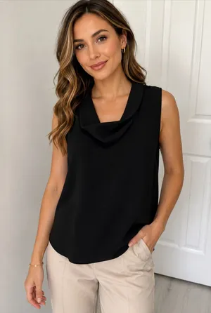 Zara Black Sleeveless Draped Neck Top thumbnail 1