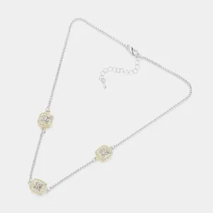 NWT MX Signature Gold Plated choker with square decor CZ pendants thumbnail 2