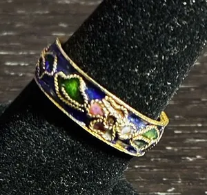 Vintage Chinese Cloisonné Enamel Floral Ring size 6.5 thumbnail 1