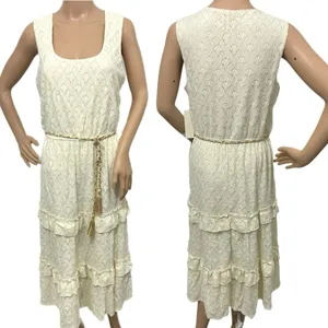 KATE & LILY Elegant Cream Lace Boho Midi Dress Sleeveless Ruffle Sz Medium thumbnail 4