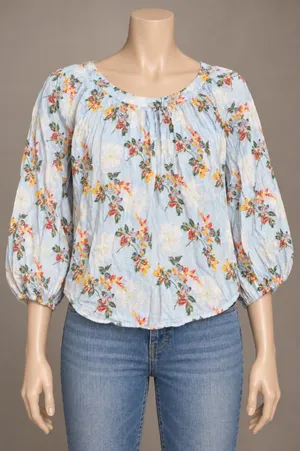 Maeve Anthropologie Boswell Floral Blouse Size 2 Blue Balloon Sleeve Boho thumbnail 1