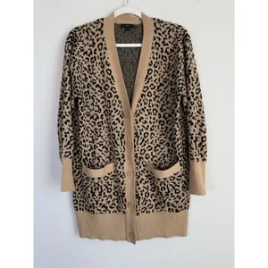 J.Crew Leopard V Neck Merino Wool‎ Blend Cardigan Sweater Womens Size S Preppy thumbnail 3