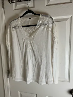 Free People Lola Lace Thermal Knit Long Sleeve Woman’s Top Cream S thumbnail 2
