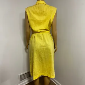 Melissa Lane Yellow Button‎ Front Sleeveless Shirt Dress Midi Knee Length Medium thumbnail 5