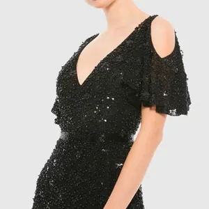 Mac Duggal 4988 Womens Pearl Embellished Drop Shoulder Dress thumbnail 5