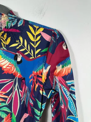 FARM Rio for Anthropologie Aves‎ Mini Dress Tropical Parrot Print Belted Size XS thumbnail 6