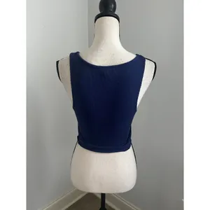 Forever 21 Y2K Ribbed Knit Crop Top Small Lettuce Hem Navy Blue Soft Girl Indie Festival thumbnail 4