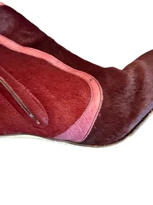 Etro Burgundy Calf Hair Ankle Booties Boot Leather Trim Stiletto Size 40 Women's thumbnail 2