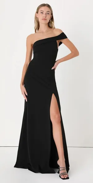 Lulus Iconic Sophistication Black One-Shoulder Asymmetrical Dress Holiday Large thumbnail 1