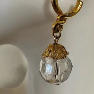 Clear and gold tone hoop drop earrings thumbnail 4