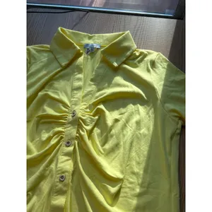New Women's White Birch button Up Ruched Shirt Super Soft Stretchy Yellow Medium thumbnail 5