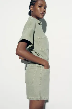 romper jumpsuit denim jeans olive green thumbnail 5