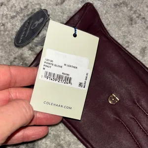 Cole Haan Women's Burgundy Leather Gloves with Gold Logo thumbnail 4