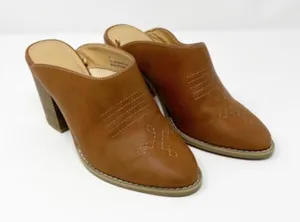 Express Womens heeled‎ Mules Brown Sz 6 thumbnail 1
