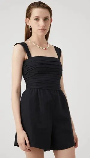 Abercrombie & Fitch Emerson Romper Black Pleated NEW Petite XS thumbnail 1