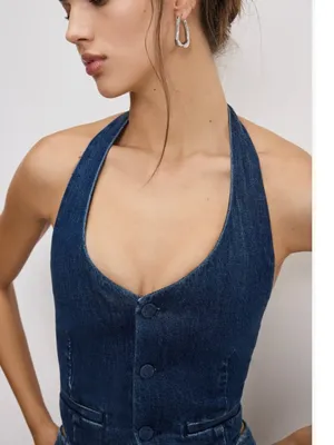 NWT Good American Denim Halter Vest Large, INDIGO724 thumbnail 4