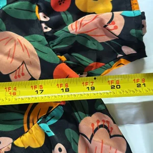 Entro Floral babydoll Blouse M Black Orange Yellow Green colorful flowy silky thumbnail 9
