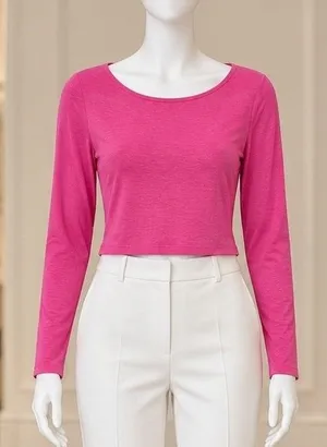 Gap Womens Crop Top Pink Linen Blend Long Sleeve Scoop Neck Medium thumbnail 1