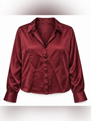 NWT LOFT Burgundy Satin Button Front Blouse Women XL Long Sleeve thumbnail 2
