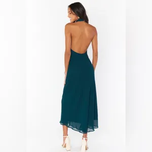 SHOW ME YOUR MUMU Jasmine Halter Midi Dress In Emerald Chiffon thumbnail 2
