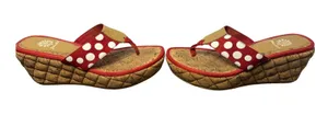 Yellow Box Red Polka Dot Cork Wedge Thong Sandals Estimated Size 7.5 thumbnail 1