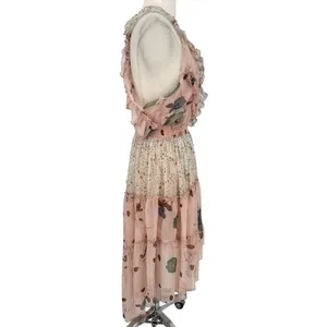 Free People Mixed Print Floral Sleeveless Tiered High Low Dress Size Small Fairy thumbnail 5
