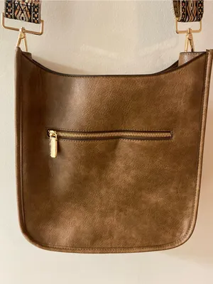 HKCLUF Women's Brown Vegan Leather Crossbody Bag with Decorative Strap thumbnail 3
