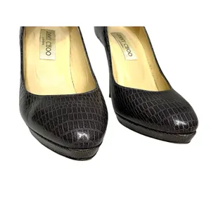 Jimmy Choo croc embossed round toe pump brown heels size 37‎ thumbnail 3