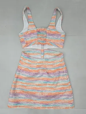 Nee Maje Pastel Striped Cutout Tweed Mini Dress Size 38 thumbnail 5