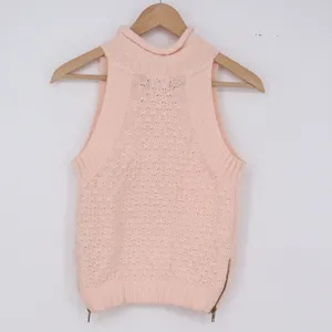 Neely Sweater Vest Womens Small Peach Pointelle Mock Neck Side Zip Excellent thumbnail 5