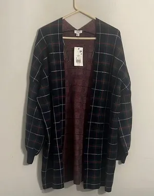 Crown & Ivy Plaid Open Cardigan NWT Size Lg thumbnail 1