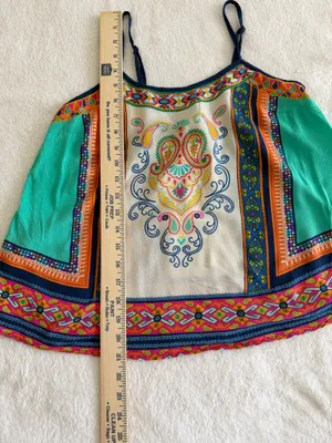 Flying Tomato Boho Euro Summer Festival Beach Paisley Spaghetti Strap Tank L thumbnail 8