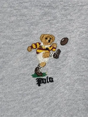Polo Ralph Lauren Kicker Bear Cotton Hoodie Sweatshirt Football Gray Size S/M thumbnail 2
