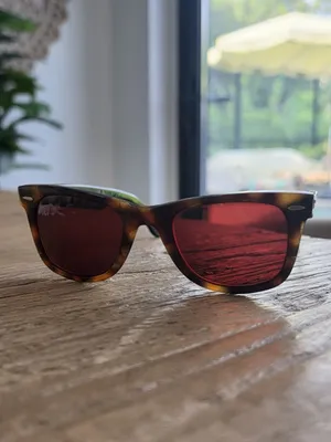 Ray-Ban Wayfarer RB2140 Sunglasses Tortoise Frame Red Lenses Italy Handmade thumbnail 9