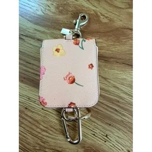 Coach Wildflower Print Leather AirPods Case Bag Charm Keychain Pink Floral Gold thumbnail 8