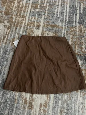 Faux Leather Mini Skirt in Brown thumbnail 2