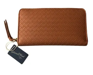 Universal Threads Woven Texture Zip-Around Wallet Faux Leather Brown thumbnail 1
