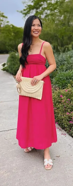 Abercrombie & Fitch Pink Babydoll Crinkle Textured Maxi Dress w/ Pockets Small P thumbnail 1