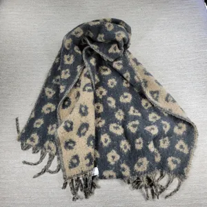 Abercrombie & Fitch Leopard Fringe Scarf Wide Black Tan Two Toned Animal Print thumbnail 5