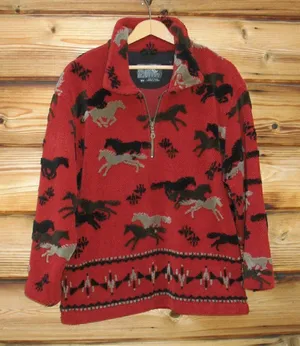 Vintage Tsunami Southwestern Equestrian Fleece Pullover Sweatshirt thumbnail 1