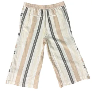 Anthropologie Beige Black White Neutral Stripe Linen Blend Wide Leg Pants size M thumbnail 10