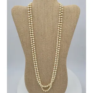Vintage Womens Double Strand Faux Pearl Necklace 28" Cream Fashion Accessories thumbnail 12