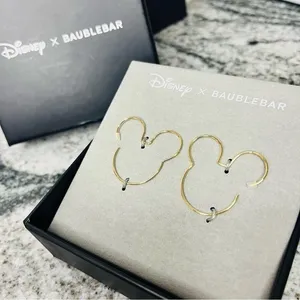 Disney x BaubleBar Mickey Mouse Outline Wire Hoop Earrings Gold NWT thumbnail 1