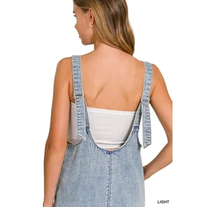 Zenana Denim Overall‎ Dress with Front Pockets - Light - Large thumbnail 7