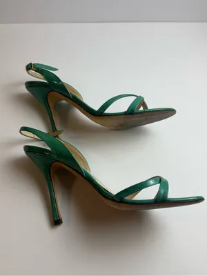 Jimmy Choo Green Patent Leather Strappy Slingback Stiletto Sandals Size 39.5‎ thumbnail 11
