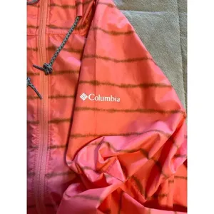 Columbia Full Zip Hooded Windbreaker Women's Size Large Striped Jacket Pink thumbnail 3