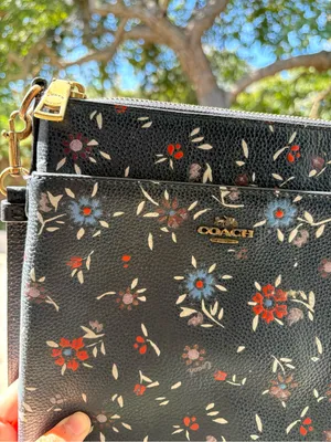 Coach Leather Crossbody Messenger Bag Blue Color With Floral Print Long Strap thumbnail 4
