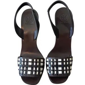 Tory Burch Emori Slingback Sandals‎ Wood Lucite Heel 8.5 thumbnail 4